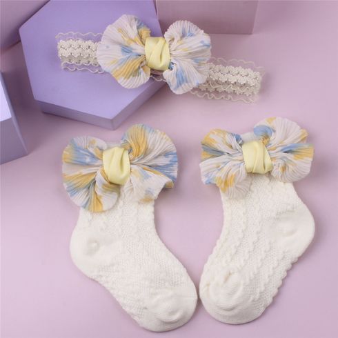 2Pcs Baby / Toddler Bow Headband & Socks Set