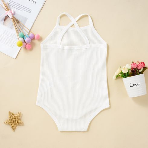 Baby Girl 95% Cotton Ribbed Sleeveless Spaghetti Strap Romper White big image 2