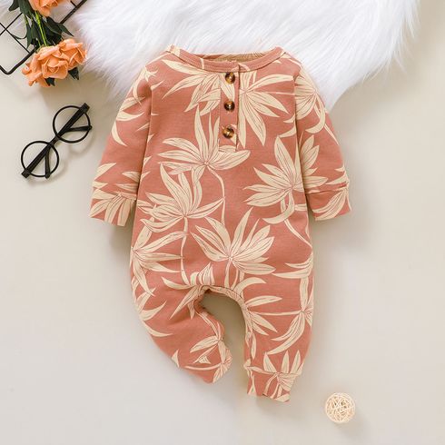 100% Cotton Graphic/Floral Print Baby Long-sleeve Jumpsuit Pink big image 1