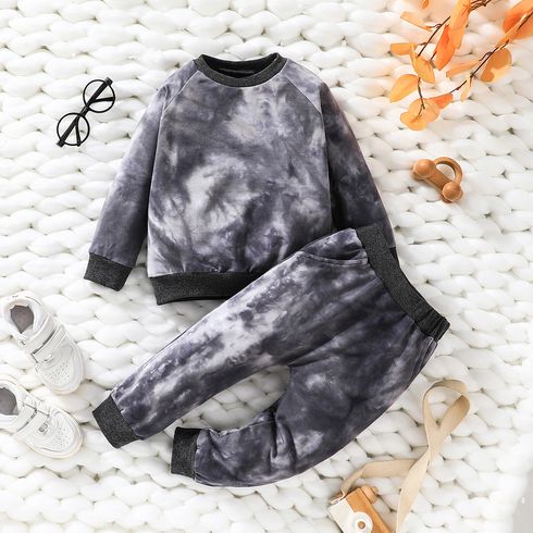2pcs Toddler Boy Casual Tie Dyed Cotton Sweatshirt and Elasticized Pants Set