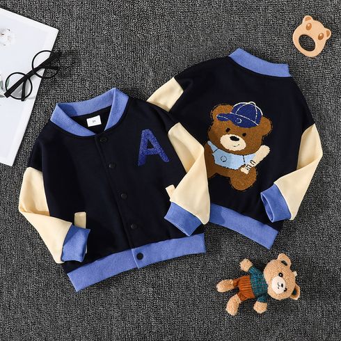 Toddler Boy Playful Bear Embroidered Colorblock Bomber Jacket