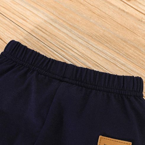 2pcs Baby Boy Long-sleeve Striped Spliced Hoodie and Badge Detail Sweatpants Set Tibetanblue big image 7