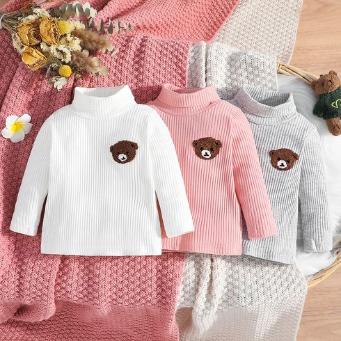 Baby Girl/Boy 95% Cotton Bear Embroidered Rib-knit Long-sleeve Top 