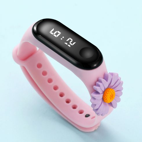 Toddler Sunflower Decor LED Watch Digital Smart Electronic Watch (With Packing Box) Pink big image 2
