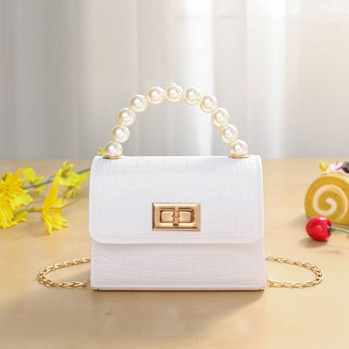 borsa a tracolla a tracolla con tracolla a tracolla con manico superiore con perle finte in rilievo per bambino / bambino Bianco big image 1