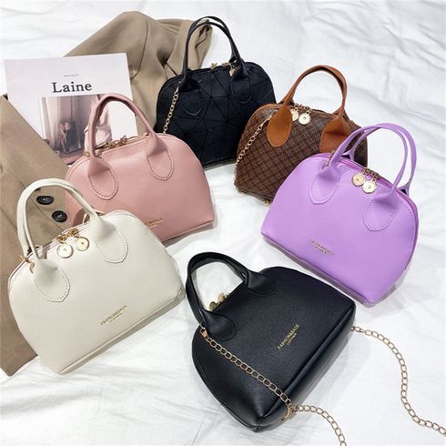 Kids Shell Shape Handle Metal Chain Satchel Bag