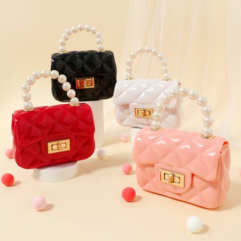 Kids Geometry Lingge Quilted Faux Pearl Handle Chain Satchel Bag