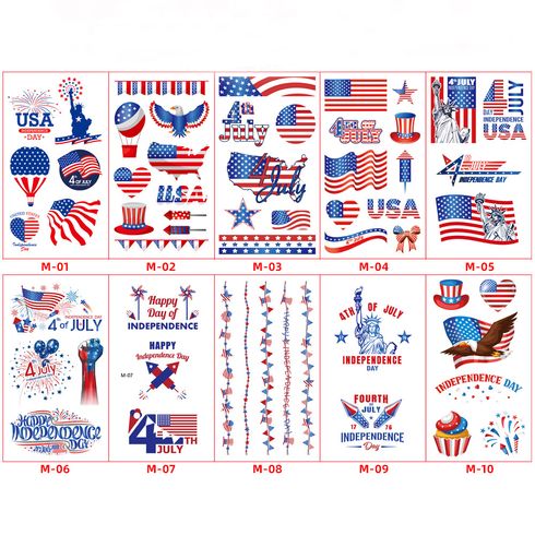 10-pack Toddler/Kid American Flag Independence Day Tattoo Stickers