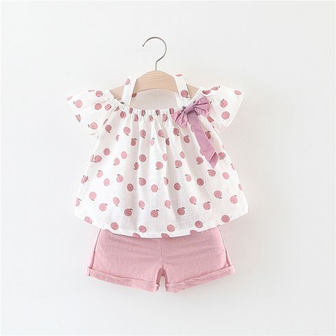2-piece Toddler Girls Fruit Print Bow Top and Shorts Set Pink big image 6