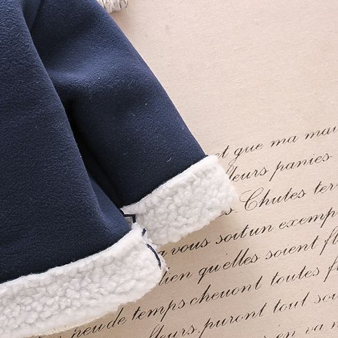 Toddler Girl/Boy Lapel Collar Zipper Fuzzy Berber Fleece Coat Dark Blue big image 3