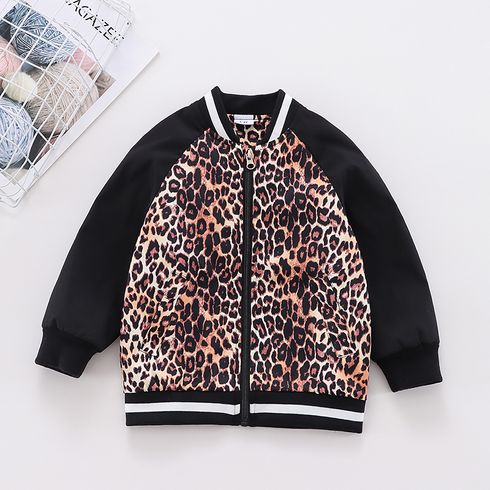 Toddler Girl/Boy Leopard Print Striped Zipper Bomber Jacket
