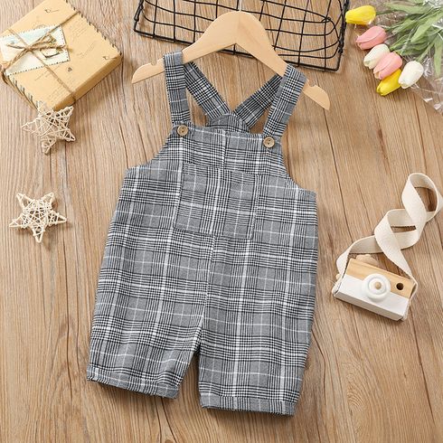 Toddler Girl/Boy Preppy style Plaid Pocket Design Overalls