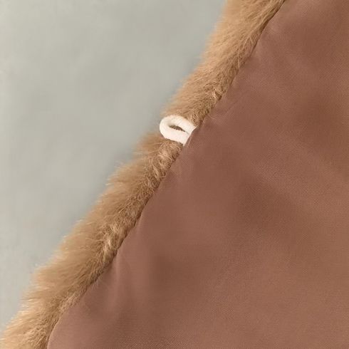 Toddler Girl Trendy Button Design Fuzzy Faux Fur Vest Coat Khaki big image 5