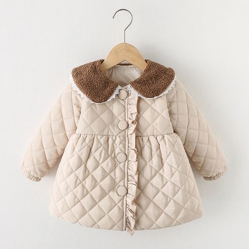 Toddler Girl Fleece Doll Collar Ruffled Button Design Coat