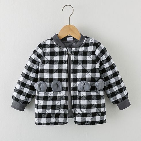 Toddler Boy Plaid Ear Design Zipper Coat
