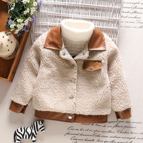 Toddler Boy/Girl Trendy Lapel Collar Fleece Splice Coat