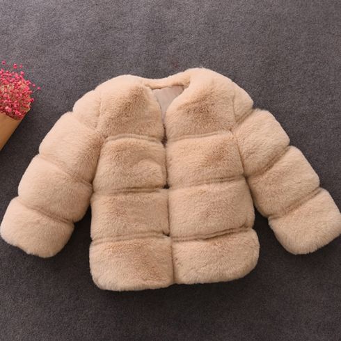 Toddler Girl Trendy Solid Color Fluffy Faux Fur Coat