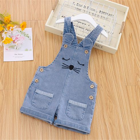 Toddler Girl Cat Embroidered Denim Overall Shorts