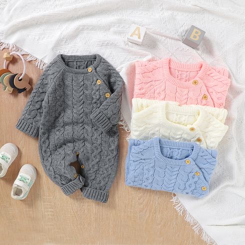 Solid Knitted Long-sleeve Baby Jumpsuit