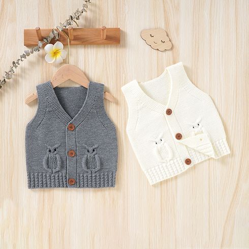 Baby Boy/Girl Owl Design Sleeveless Button Up Solid Knitted Vest