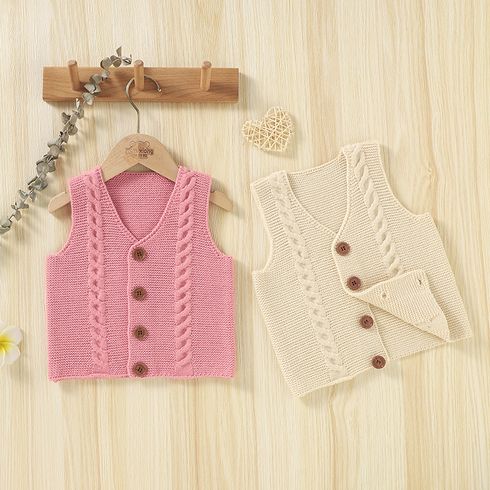 Baby Boy/Girl V Neck Button Up Solid Knitted Vest