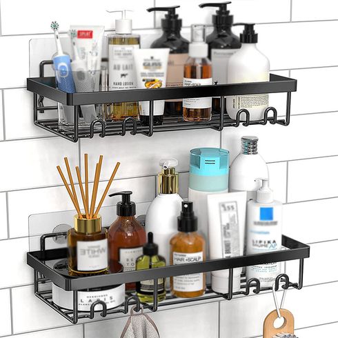 Adhesive Shower Caddy Shelf Organizer Rack No Drilling Wall Mount Shower Organizer for Inside Shower & Kitchen Storage