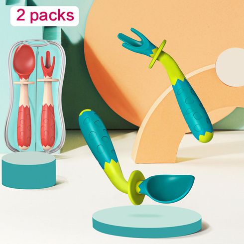 2-pack Baby Utensils Spoon Fork Set Easy Grip Bendable Self Feeding Spoons Forks Utensils