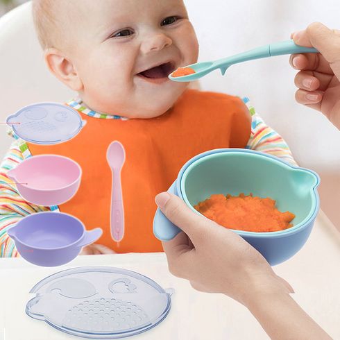Brei- und Servierschüssel für Babys, Kleinkinder, tragbares, abnehmbares Geschirr mit Löffel und Deckel