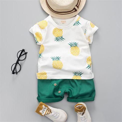 2pcs Baby Boy 95% Cotton Short-sleeve Pineapple Print Tee and Solid Shorts Set