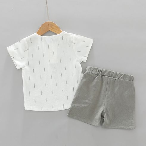 2pcs Baby Boy 100% Cotton Allover Tree Print Short-sleeve Tee & Shorts Set Grey big image 2
