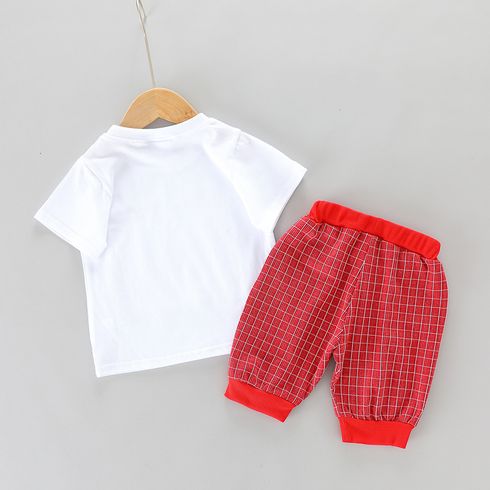 2pcs Toddler Boy Preppy Style Red Stars Print Cotton Tee and Shorts Set Red big image 3