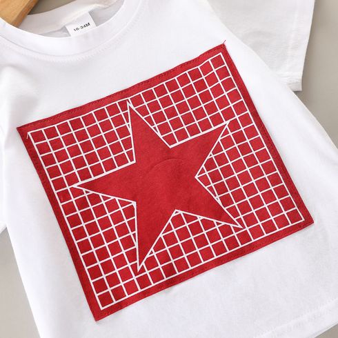 2pcs Toddler Boy Preppy Style Red Stars Print Cotton Tee and Shorts Set Red big image 4