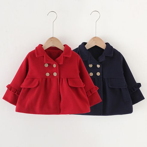 Baby Girl Solid Lapel Double Breasted Long-sleeve Coat Outwear