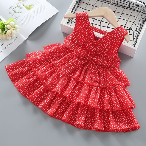 Toddler Girl Dots Pattern Belted Layered Tank Dress