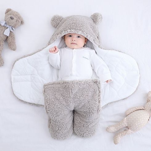 Baby Blanket Swaddle Wrap Winter Cotton Plush Hooded Sleeping Bag for 0-2 Months