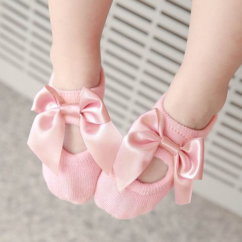 2 雙裝嬰兒/幼兒女孩蝴蝶結純色襪子套裝