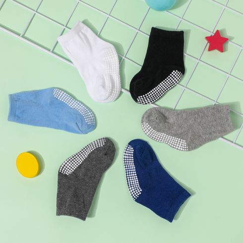 6 Pairs Baby / Toddler Solid Non-slip Grip Socks Dark Blue/white big image 1
