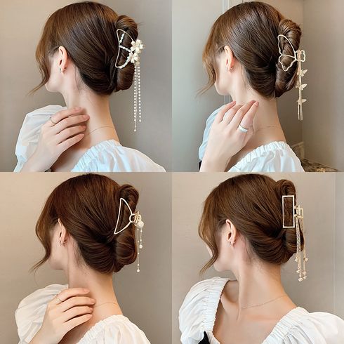 Women Butterfly Pearl Pendant Tassel Hair Claw Hair Accessory
