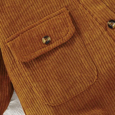 Baby Boy Fleece Lapel Collar Solid Corduroy Long-sleeve Jumpsuit Brown big image 4