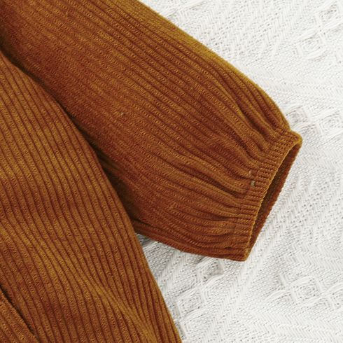 Baby Boy Fleece Lapel Collar Solid Corduroy Long-sleeve Jumpsuit Brown big image 5