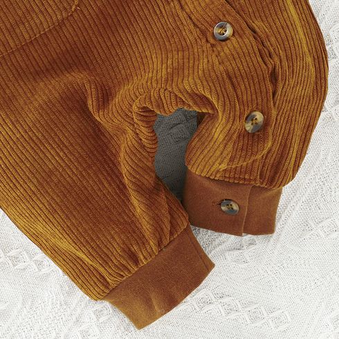 Baby Boy Fleece Lapel Collar Solid Corduroy Long-sleeve Jumpsuit Brown big image 6