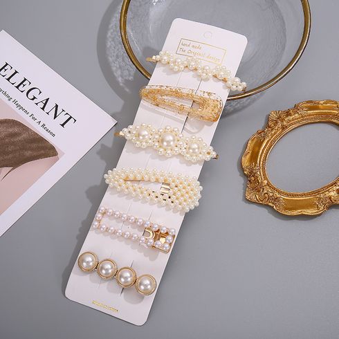 6Pcs/Set Metal Pearl Hairclips Decoration Women Hairpins Hair Barrettes Floral Girls Headwear Clamps Styling Accessories (Without Paperboard) White big image 1