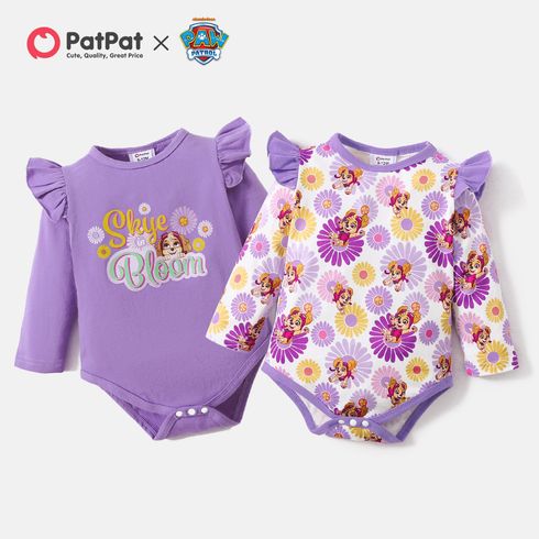 PAW Patrol Baby Girl White/Purple Daisy Floral Print Ruffle Long-sleeve Romper
