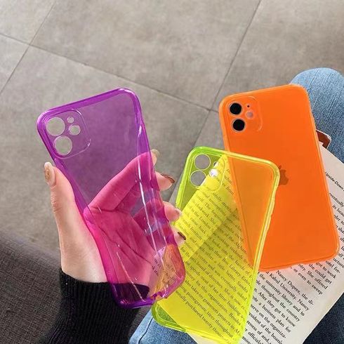 Camera Protective Phone Case For iPhone 12 11Pro Max XR XS Max 7 8 Plus X 11 Soft TPU Colorful Fluorescent Clear Anti-fall Cases