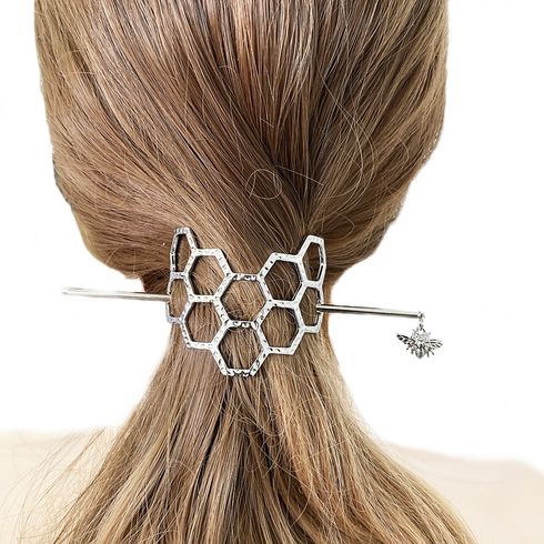 Women Metal Honeycomb Design Hair Accessory Bee Decor Hairpin