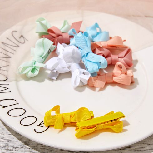 12-pack Plain Ribbed Bow Hair Clips for Girls Turquoise big image 3