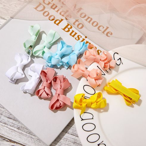 12-pack Plain Ribbed Bow Hair Clips for Girls Turquoise big image 4