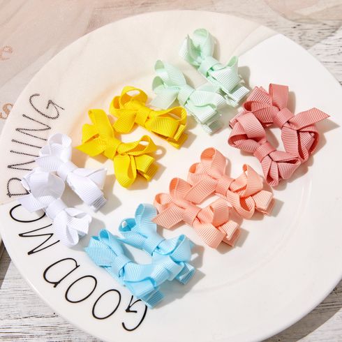 12-pack Plain Ribbed Bow Hair Clips for Girls Turquoise big image 5