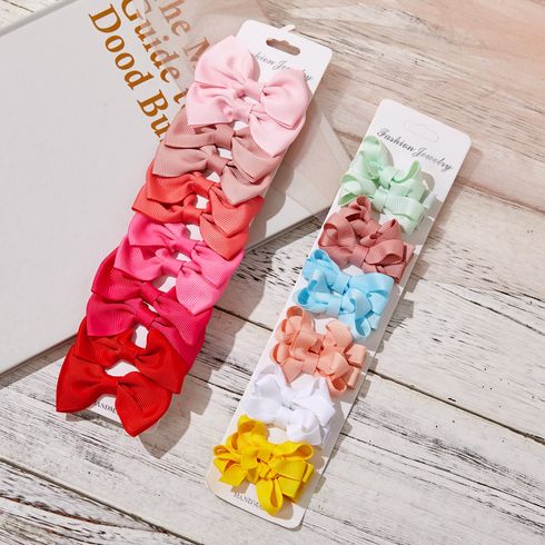 12-pack Plain Ribbed Bow Hair Clips for Girls