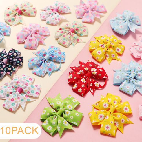 10-pack Floral Pattern Swallowtail Bow Ribbed Hair Ties for Girls